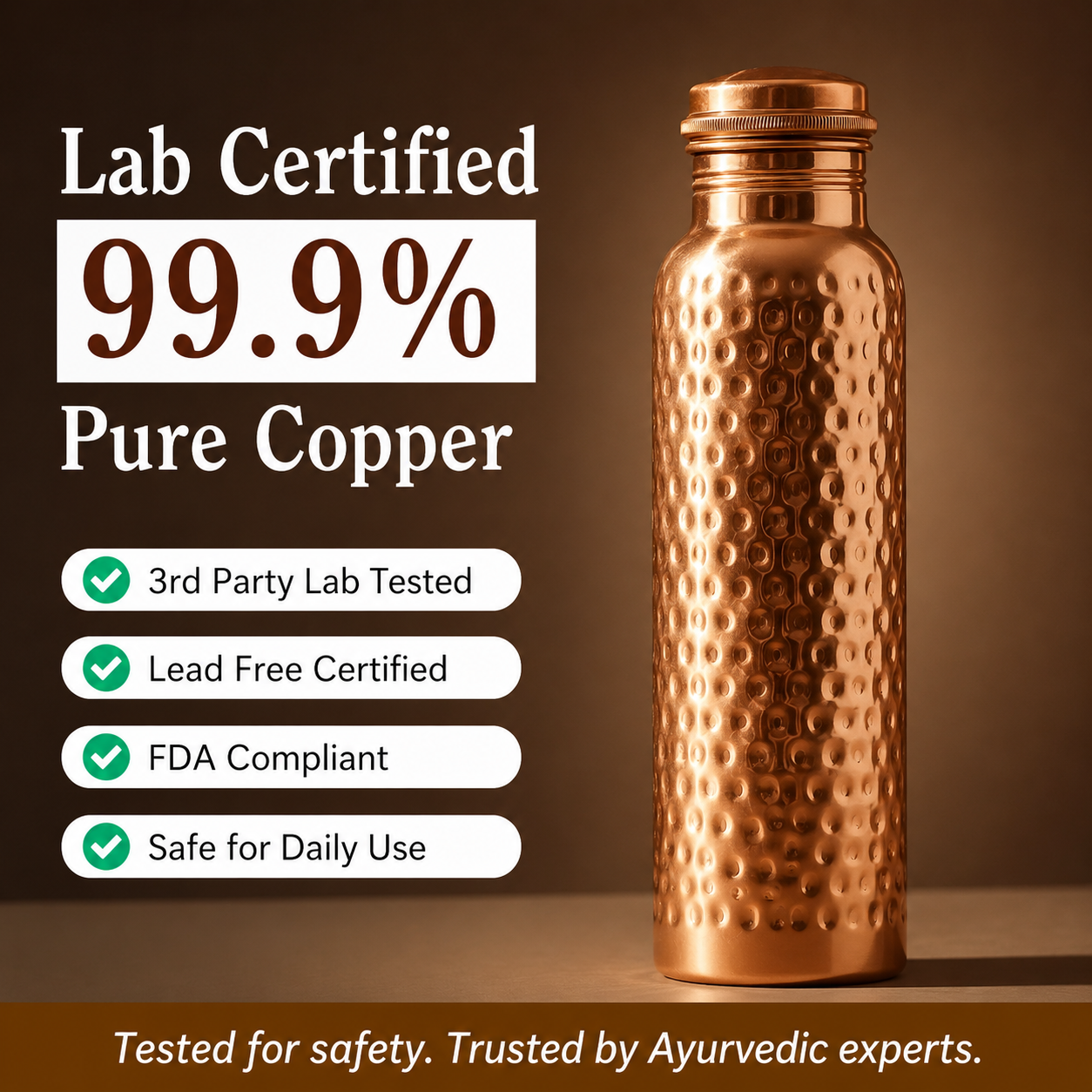 Hushby® Ayurveda Pure Copper Water Bottles | V2 Hand-Hammered Edition